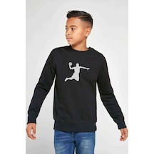 Tshirthane Silhouette Basketball Baskılı Unisex Çocuk Siyah Sweatshirt