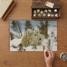 Beyaz Ayı Ve Yavruları Tasarımı 240 Parça Ahşap Puzzle Ahşap Kutuda Mpy50471