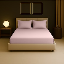 %100 Pamuk 140x200 Cm +37 Cm Yüksekliğe Uygun Çift Kişilik Lastikli Çarşaf Seti Pudra