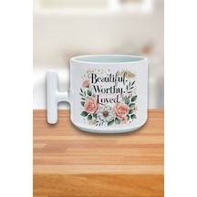 Beautiful Worthy Loved Mother Baskılı Anneler Günü Hediyelik T Kulplu Latte Fincanı Kupa Bardak Beyaz