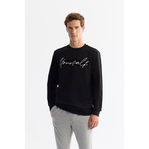 Avva Erkek Siyah Bisiklet Yaka Pamuklu Baskılı Elastan Regular Fit Sweatshirt A42y1258