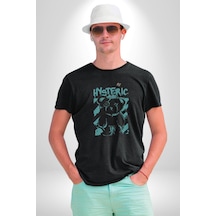 Histerik Unisex Unisex Siyah Organik Baskılı T-shirt Penye Yüksek Kalite Siyah