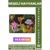 Premium Eğlenceli El Göz Koordinasyonu Motor Becerisi 80 Parça Boyamalı Puzzle Neşeli Hayvanlar