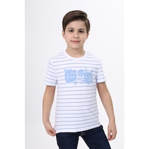 Toontoy Kids Toontoy Erkek Çocuk Baskılı Bisiklet Yaka Kısa Kollu Çizgili Tişört Mavi