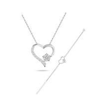 Brezza Lusso Jewelry 925 Ayar Gümüş Zirkon Taşlı Kar Tanesi Kalpli Kadın Kolye Bilekli