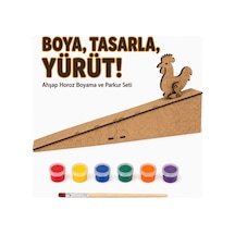 Ahşap Hareketli Horoz Boyama Ve Parkur Seti 6 Renk Boya, Fırça Ve Kolay Kurulum Platform Dahil