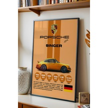 Porsche Singer Premium Klasik Spor Araba Tablosu - Teknik Özellikli Otomobil Duvar Dekoru Siyah