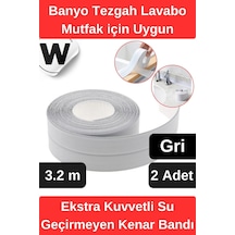 Premium Su Geçirmez Önleyici Yalıtım Küf Banyo Mutfak Lavabo Gri Kenar Şerit Bant 3.2m 2 Adet