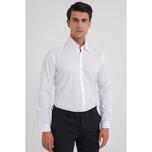 Efor G 565 Slim Fit Dik Yaka Pamuk Saten Uzun Kol Klasik Beyaz Gömlek Beyaz