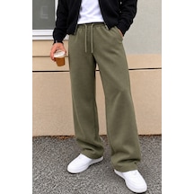 Tarz Cool Erkek Oversize Baggy Fit Eşofman Altı %100 Pamuk 3 İplik Şardonlu Bol Paça Rahat Kesim Haki