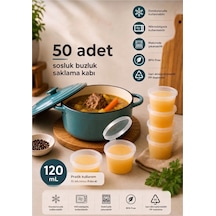 50 Adet 120 Ml Sızdırmaz Sos Kabı Mini Saklama Kabı, Buzluk Kabı, Sosluk, Et & Kemik Suyu Kabı Şeffaf Şeffaf