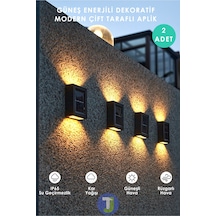 Technojet Çift Taraflı Modern Solar Güneş Enerji Bahçe Aydınlatma Aplik Sarı Işık Led Lamba 2 Adet