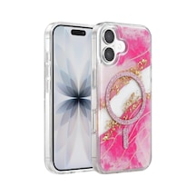 Onegif Apple İphone 17 Lotus Simli Magsafe Kapak - Pembe - Pembe