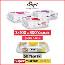 Sleepy Easy Clean Çiçek Serisi&Limon Yağlı Süper Mutfak Yüzey Temizlik Havlusu&Mendili(3x100+50)