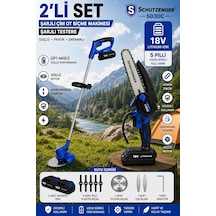 Schutzenger 5030C Şarjlı Ot Çim Biçme Tırpanı Ve Şarjlı Dal Budama Kesme Zinçirli Testere 15cm Pala Çift Akülü Mavi