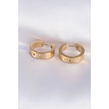 316l Çelik Gold Renk Zirkon Taşlı Model Halka Küpe Çok Renkli