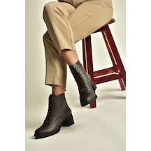 Fox Shoes Z555559203 Kahverengi Hakiki Deri Kalın Topuklu Postal Bot