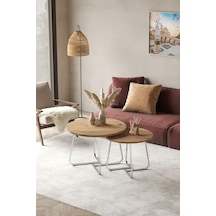 Üsküp Orta Sehpa Takımı Gümüş Metal - Atlantik Çam Tabla