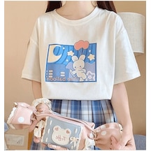 Y2k Kawaii Kore Tarzı Rabbit Beyaz T-shirt