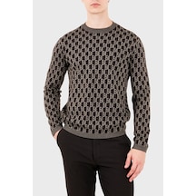Emporio Armani Regular Fit Bisiklet Yaka Jakarlı Logolu Kazak Erkek Kazak Em006360 Af27946 F6023 Kahve