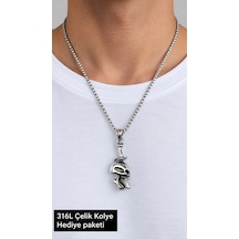 316l Çelik Miğferli İskelet Figürlü Erkek Kolye 70 Cm Zincirli Güçlü Tasarım Altın - Gümüş