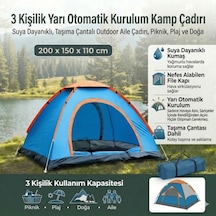 Yerliçöppoşeti 3 Kişilik Yarı Otomatik Kurulum Kamp Çadırı Suya Dayanıklı, Taşıma Çantalı Outdoor Aile Çadırı, Piknik, Plaj Ve Doğa 200x150x110 Cm Belirtilmemiş