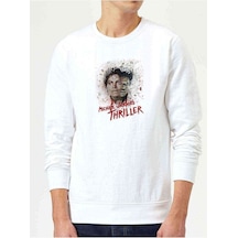 Kit Michael Jackson Baskılı Beyaz Erkek Örme Sweatshirt