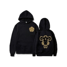 Black Clover Logo Ön Arka Baskılı Kapşonlu Sweatshirt Siyah