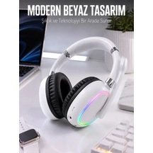 Northcity Kablosuz Bluetooth Kulaklık Rgb Işıklı, Mikrofonlu, Type-c Şarj Destekli Beyaz Kulaklık