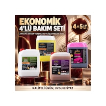 Ekonomik 4 Lü Oto Bakım Seti 4x5 Lt Pembe Köpük Şampuan, Döşeme Temizleyici, Torpido Ve Lastik Parlatıcı