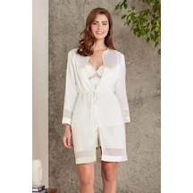 Pierre Cardin 7035 Kadın Dantelli Saten 4'lü Set-ekru