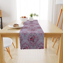 Çiçek Desenli Kahve Turuncu Kadife Dokulu Runner 40x180