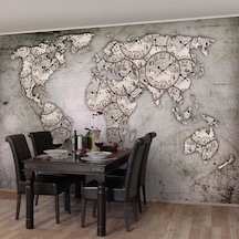 Saat Desenli Dünya Haritası Duvar Kağıdı