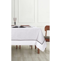 Tropik Home Pamuklu Bordürlü Biyeli Lüks Masa Örtüsü 160x260 CM Beyaz
