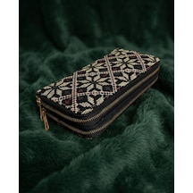 Zaytoon Filistin Geleneksel Gold Nakışlı Çift Fermuarlı Kadın Büyük Cüzdeni 20x10 Cm A100028 Gold
