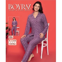 Boyraz Gömlek Yaka Pijama Takım Mor