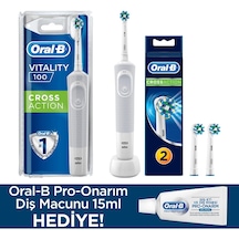 Oral-B D100 Vitality Cross Action Beyaz Sarjlı Diş Fırçası + Cross Action Yedek Başlık 2'li + Diş Macunu 15 ML