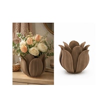3d Baskı Lotus Yapraklı Vazo - Dekoratif Çiçeklik-kahverengi Çok Renkli