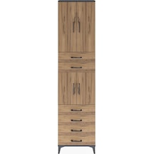 Arges Dolap 4 Raflı 6 Çekmeceli 4 Kapaklı 60x30x243 Antrasit-çam Antrasit