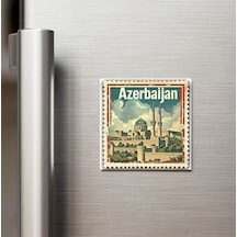 Azerbaycan Azerbaijan - Posta Pulu Temalı Ülke - Baskılı Buzdolap Magneti Kare - 9x9 Cm