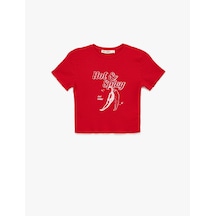 Koton Slim Fit Kısa Kollu Bisiklet Yaka Baskılı Tişört Kırmızı 6sal10124ık Kırmızı
