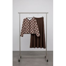 Lovie Moda Kadın Kare Desenli İkili Takım Kahverengi