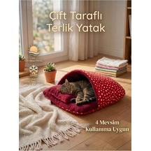 Terlik Model Çift Taraflı Kedi & Küçük Irk Köpek Yatağı, 50x50 Cm, Kırmızı