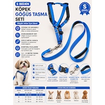 Köpek Göğüs Tasması Ve Sevk Kayışı Seti S Beden Küçük Irk İçi Pedli Ayarlanabilir - Mavi Çok Renkli