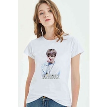 K Pop Jungkook Koreli Muzik Grubu Baskılı Beyaz Kadın Tshirt