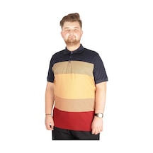 Mode Xl Büyük Beden T-Shirt Polo Striped 21327 Lacivert 001