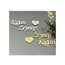 Pleksi İsim Çift Tek Damat Kahve Fincanı Kalp Lazer Kesim Altın Ve Gümüş Renk Altın - Gümüş