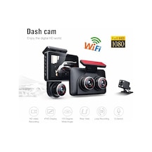 Wifi Destekli 3 Kameralı Araç İçi Kamera 1080p Full Hd, 4.0'' Ekran, Gece Görüş, G-sensör Acil Kayıt, Arka Görüş Kamerası, Döngüsel Kayıt Ve Park Koruma Özellikli