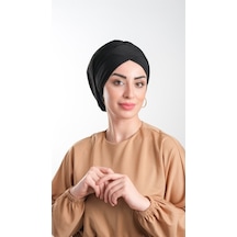Hürrem Bone Siyah Pratik Hazır Geçmeli Tesettür Bone Sandy Kumaş Büzgülü 2114 Siyah