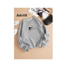 Tarzsokak Kuromi Renkli Oversize Bisiklet Yaka Pamuklu Sweatshirt Gri